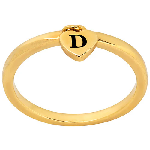14K Gold Plated Stackable Initial Heart Charm Ring