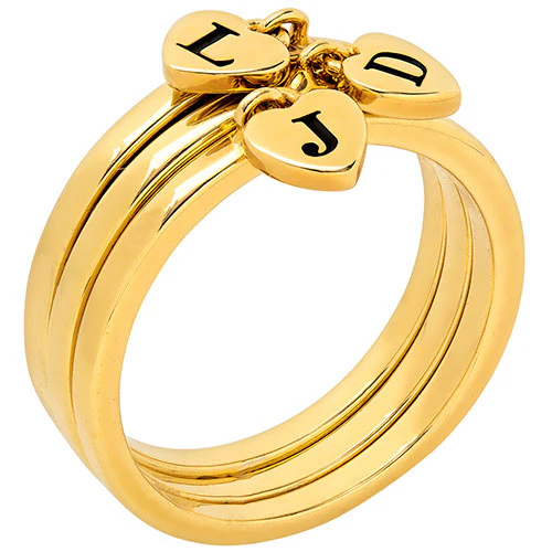 14K Gold Plated Stackable Initial Heart Charm Ring - Set of 3 - Image 3