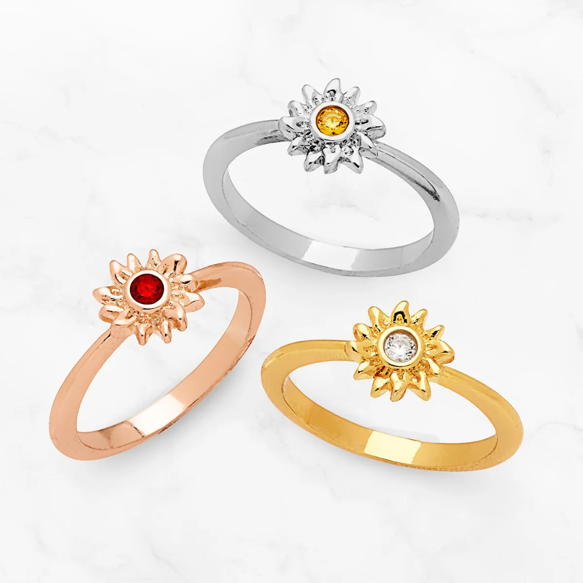 14K Gold Plated Sunflower Birthstone Ring - Image 2
