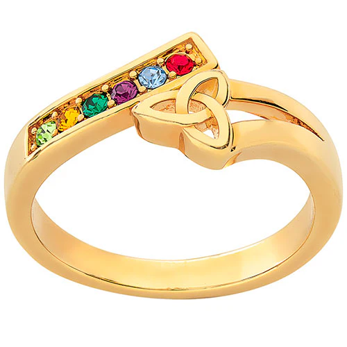 14K Gold Plated Trinity Bypass Birthstone Ring