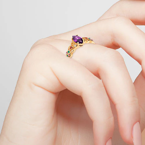 14K Gold Plated Trinity Family Marquise Birthstone Ring - Image 3