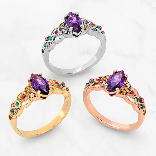 14K Gold Plated Trinity Family Marquise Birthstone Ring - Image 4