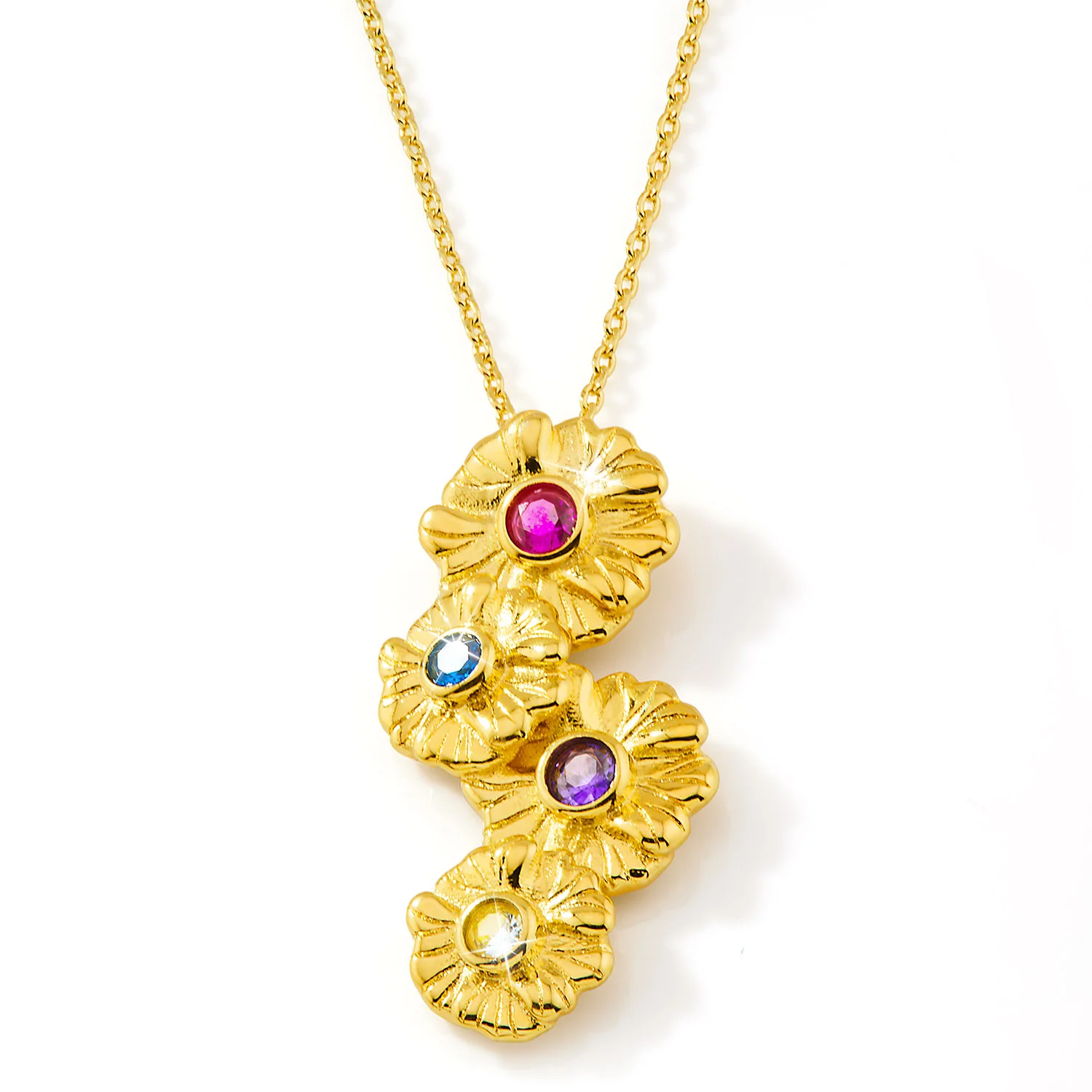 14K Gold Plated Vertical Flower Birthstone Necklace - 1 to 5 stones - Image 3