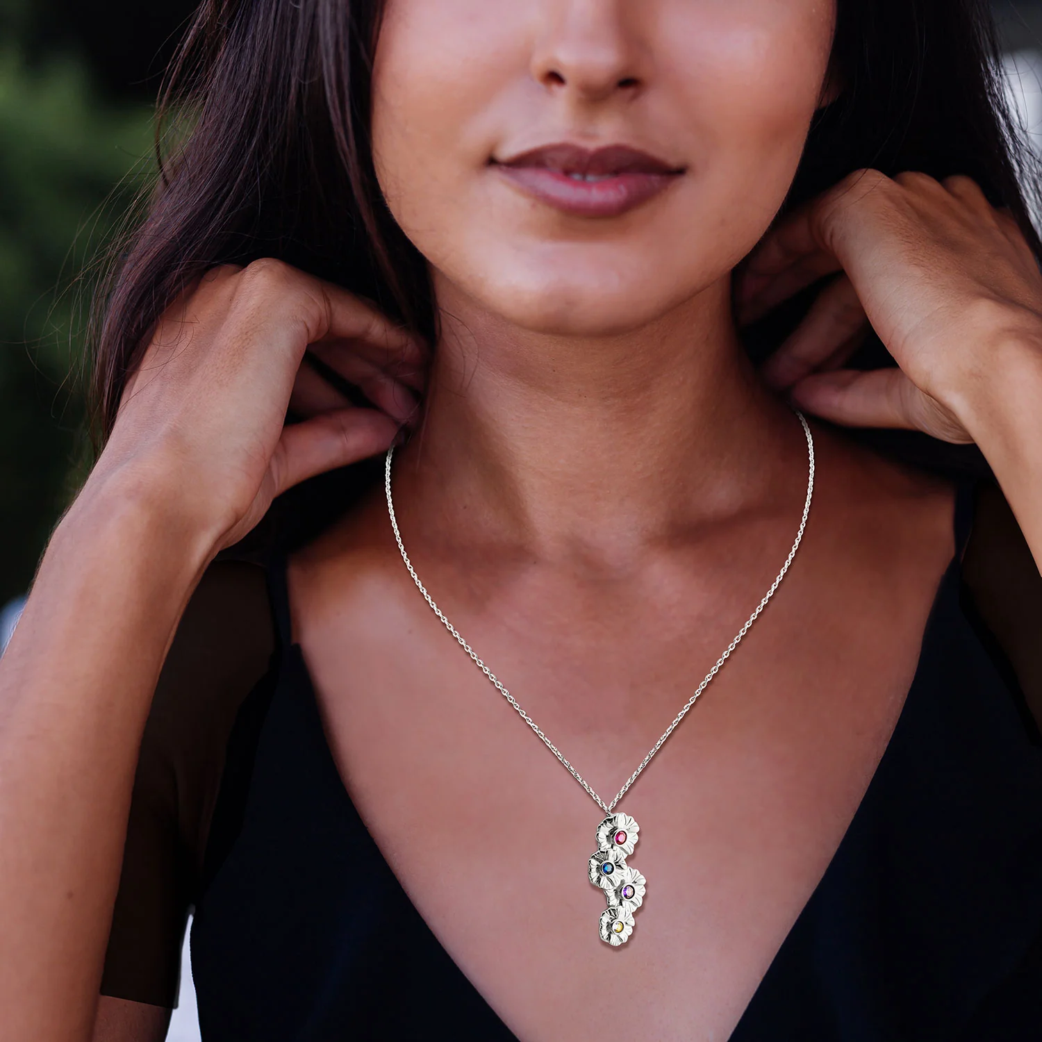 14K Gold Plated Vertical Flower Birthstone Necklace - 1 to 5 stones - Image 4