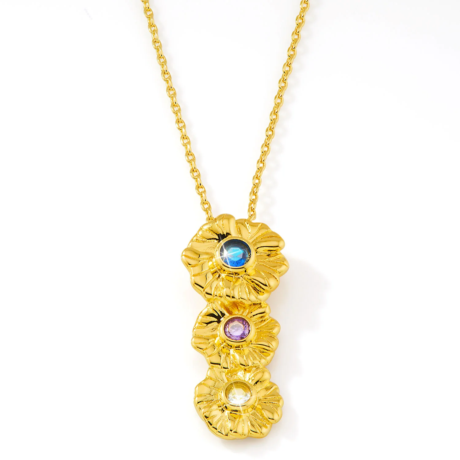 14K Gold Plated Vertical Flower Birthstone Necklace - 1 to 5 stones - Image 5
