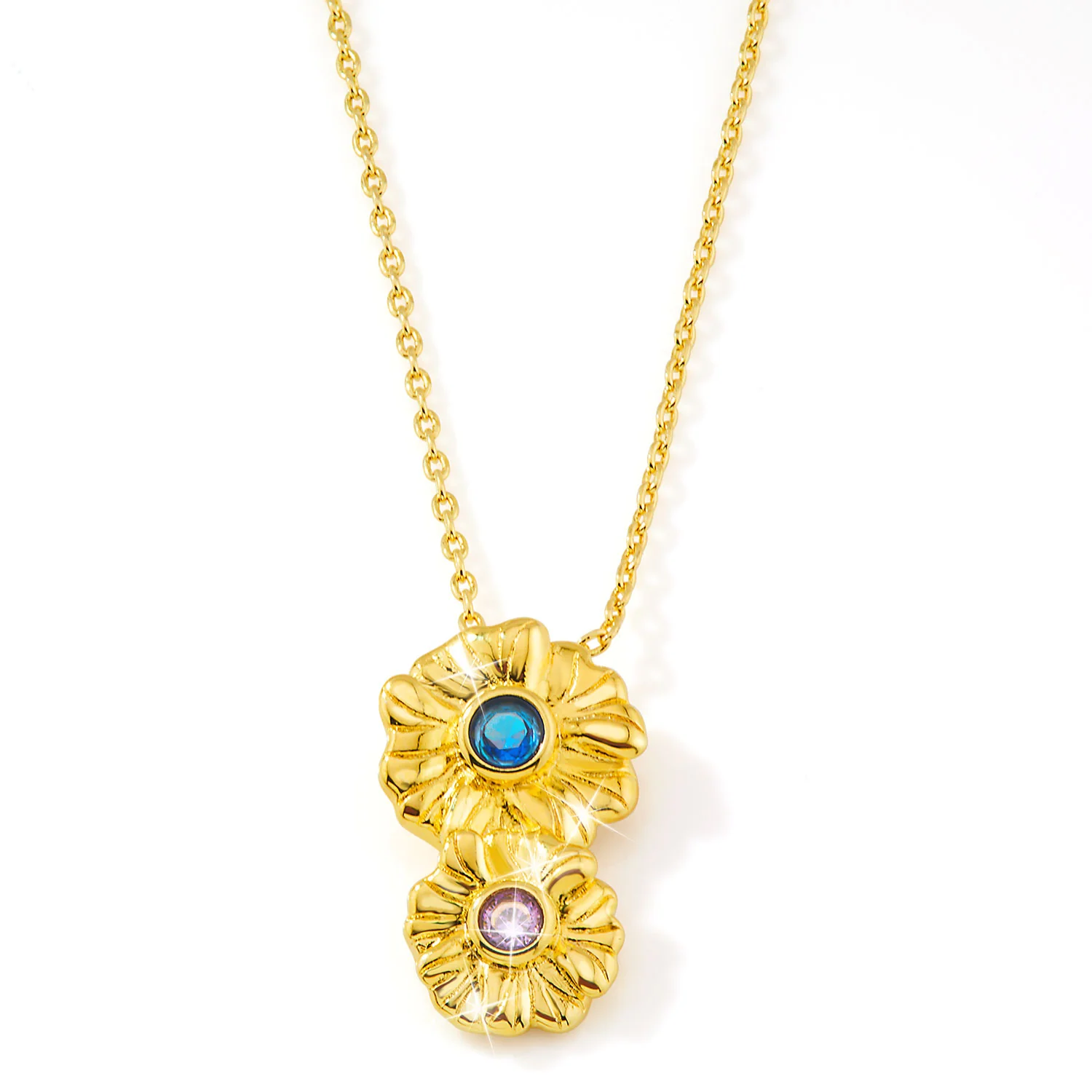 14K Gold Plated Vertical Flower Birthstone Necklace - 1 to 5 stones - Image 7