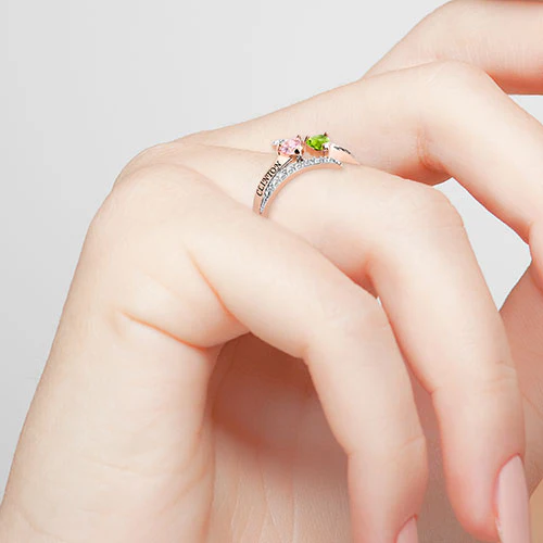 14K Rose Gold over Sterling Double Heart Birthstone Bypass Diamond Accent Class Ring - Image 3