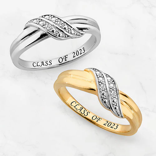 14K Rose Gold over Sterling Double Wave Diamond Accent Class Ring - Image 4