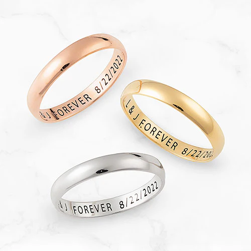 14K Rose Gold over Sterling Inside Engraved Slim Wedding Band (3mm) - Image 4