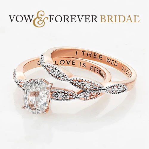 14K Rose Gold over Sterling Oval White Topaz Diamond Accent 2-Piece Engraved Wedding Ring Set
