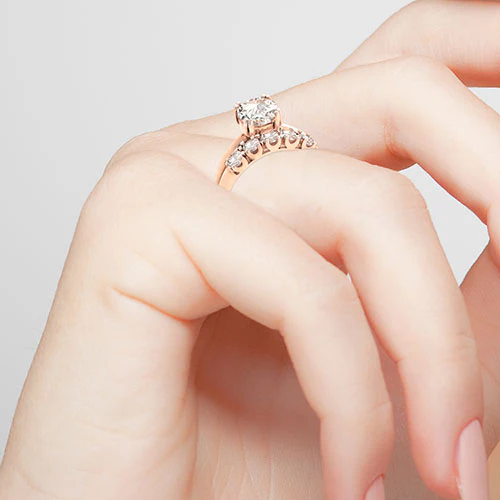 14K Rose Gold over Sterling Round White Topaz 2-Piece Engraved Wedding Ring Set - Image 3