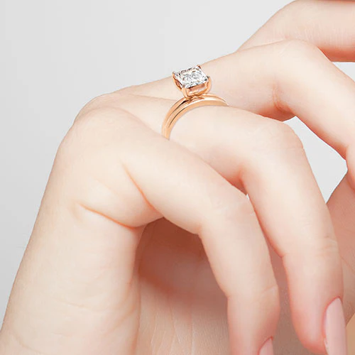 14K Rose Gold over Sterling  Square White Topaz 2-Piece Engraved Wedding Ring Set - Image 3