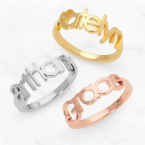 14K Rose Gold Plated Century Gothic Cutout Name Ring - Image 4