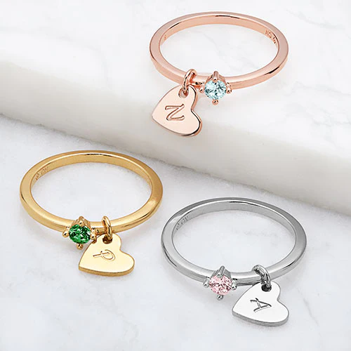 14k Rose Gold Plated Dainty Heart Charm Ring with Birthstone - Image 3