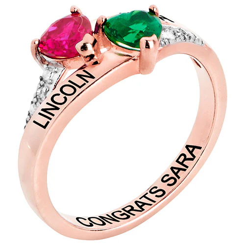 14K Rose Gold Plated Double Birthstone Heart Diamond Accent Class Ring - Image 2