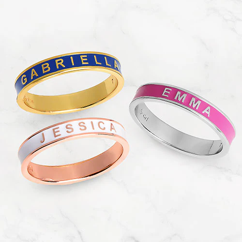14K Rose Gold Plated Enamel Name Band Ring - Image 3