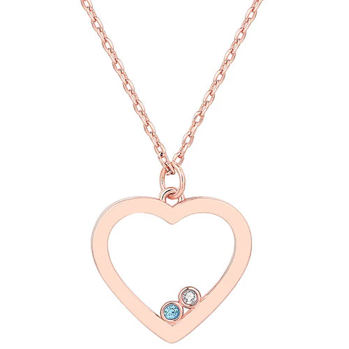 14K Rose Gold Plated Enamel Open Heart with Birthstones Necklace - 1 to 5 stones - Image 6