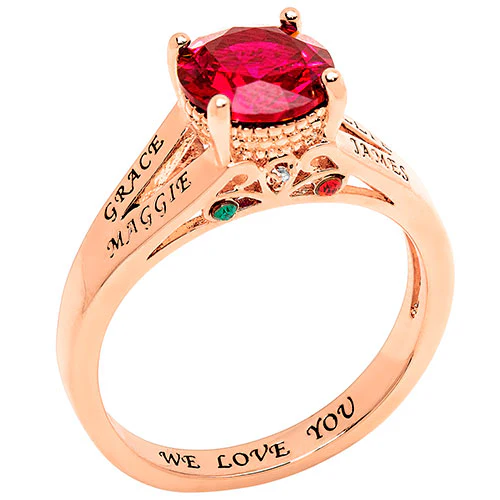 14K Rose Gold Plated Engraved Family Birthstone with Diamond Accent Ring - Image 2