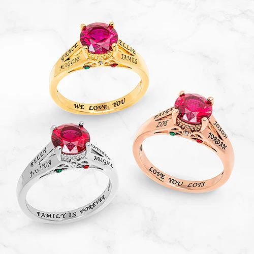 14K Rose Gold Plated Engraved Family Birthstone with Diamond Accent Ring - Image 4