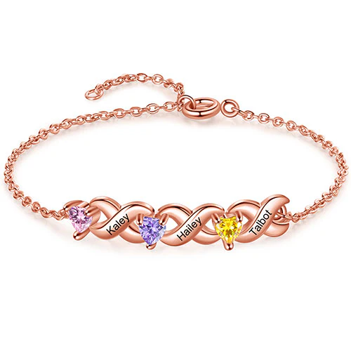 14K Rose Gold Plated Engraved Heart Birthstone X Bracelet - Image 5