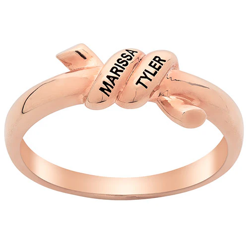14K Rose Gold Plated Engraved Knot Ring