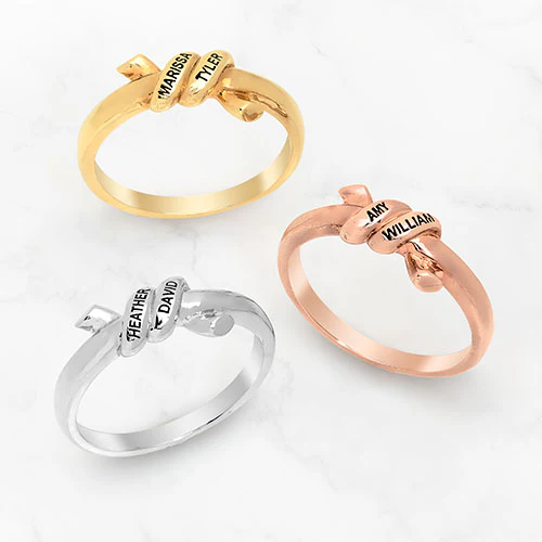 14K Rose Gold Plated Engraved Knot Ring - Image 4