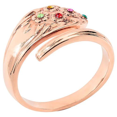 14K Rose Gold Plated Family Birthstone Bypass Spoon Ring - Image 2