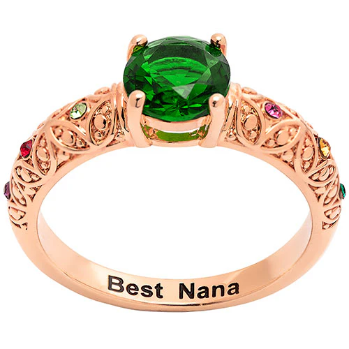 14K Rose Gold Plated Fine Filigree Family Birthstone Ring