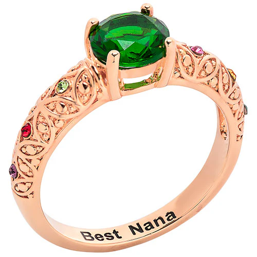 14K Rose Gold Plated Fine Filigree Family Birthstone Ring - Image 2