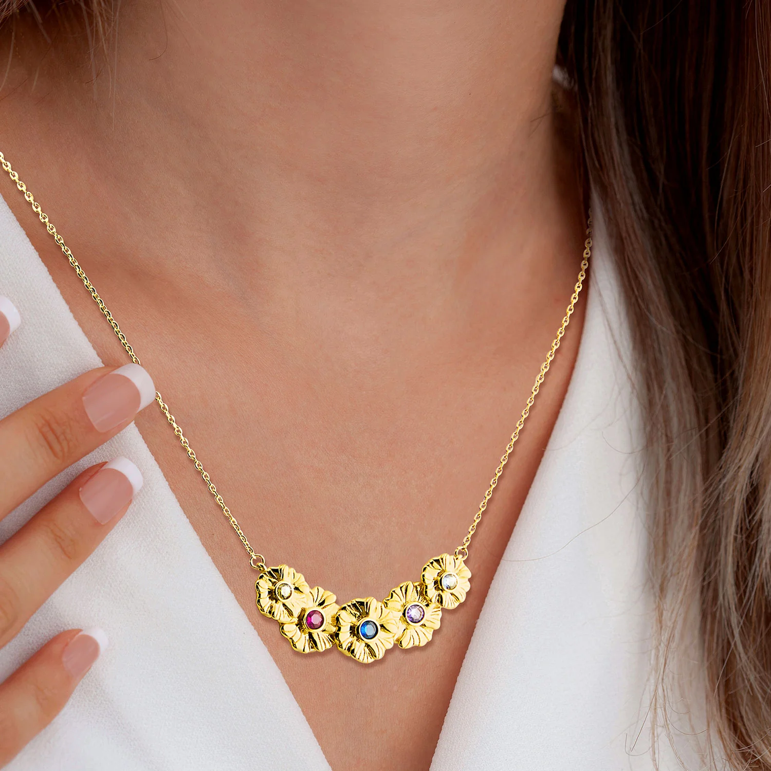 14K Rose Gold Plated Flower Birthstone Necklace - 1 to 5 stones - Image 2