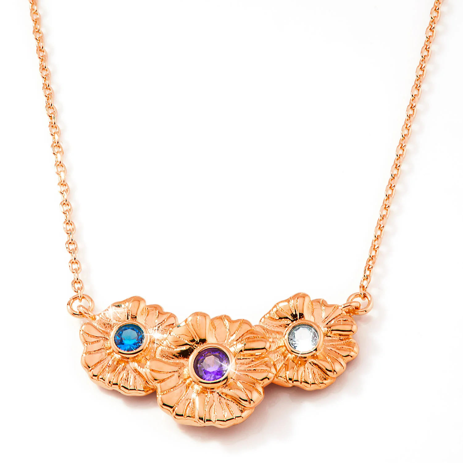 14K Rose Gold Plated Flower Birthstone Necklace - 1 to 5 stones - Image 5