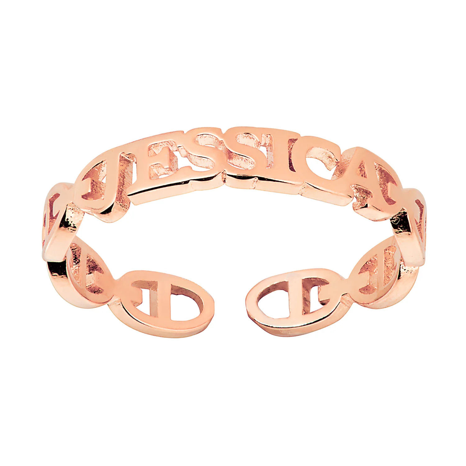 14K Rose Gold Plated Frozen Mariner Chain Name Ring