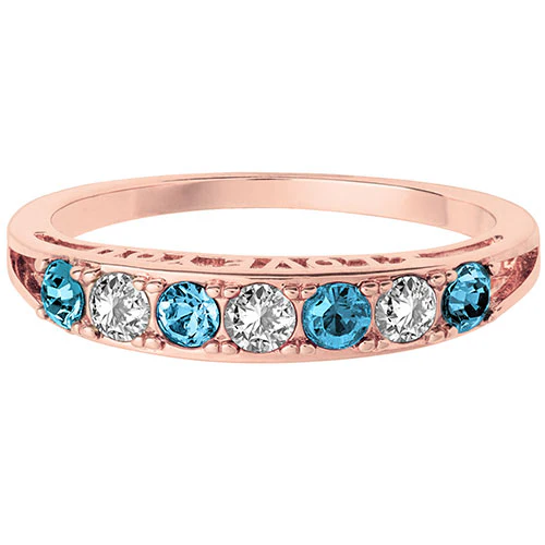 14K Rose Gold Plated I LOVE YOU Simulated Blue Topaz and Clear Crystal Ring - Image 2