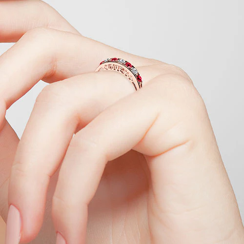 14K Rose Gold Plated I LOVE YOU Simulated Ruby and Clear Crystal Ring - Image 3
