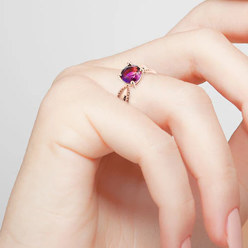 14K Rose Gold Plated Iridescent Stone Engraved Beadeded Ring - Image 3
