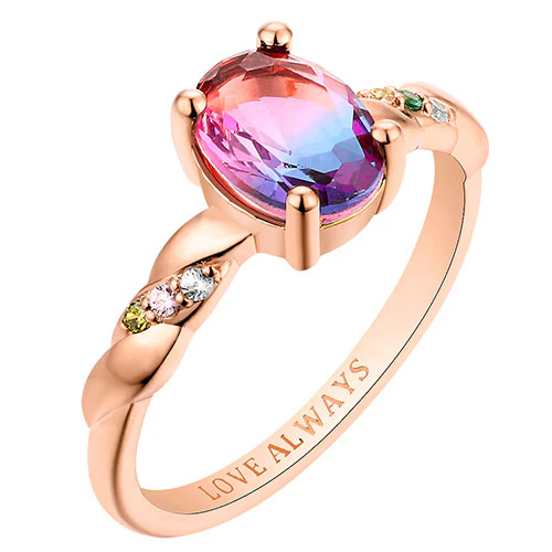 14K Rose Gold Plated Iridescent Stone Petite Birthstone Ring - Image 2