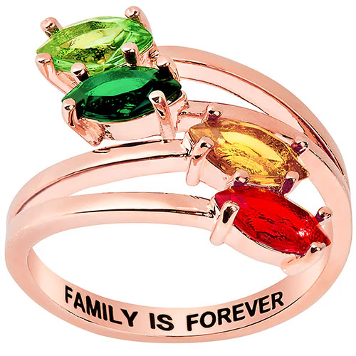 14K Rose Gold Plated Marquise Bypass Birthstone Ring
