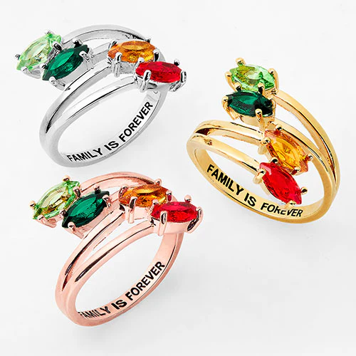 14K Rose Gold Plated Marquise Bypass Birthstone Ring - Image 5