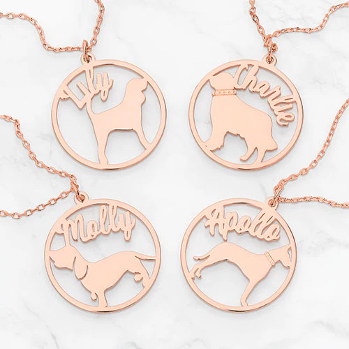14K Rose Gold Plated Personalized Dog Breed Silhouette Necklace