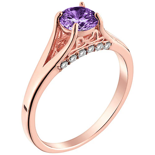 14K Rose Gold Plated Simulated Amethyst and Clear Crystal Ring - Image 2