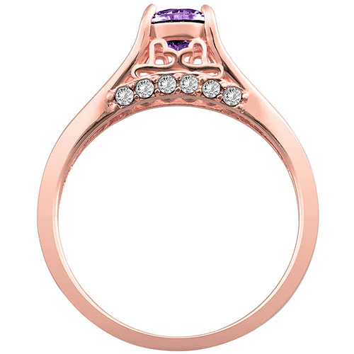 14K Rose Gold Plated Simulated Amethyst and Clear Crystal Ring - Image 3