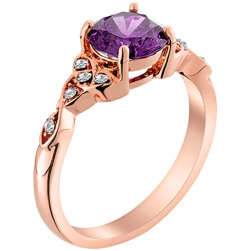 14K Rose Gold Plated Simulated Amethyst and Clear Crystal Trinity Knot Ring - Image 2