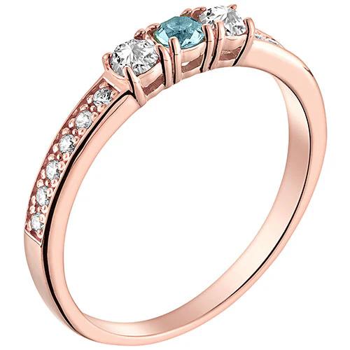 14K Rose Gold Plated Simulated Blue Topaz and Clear Crystal 3-Stone Ring - Image 2