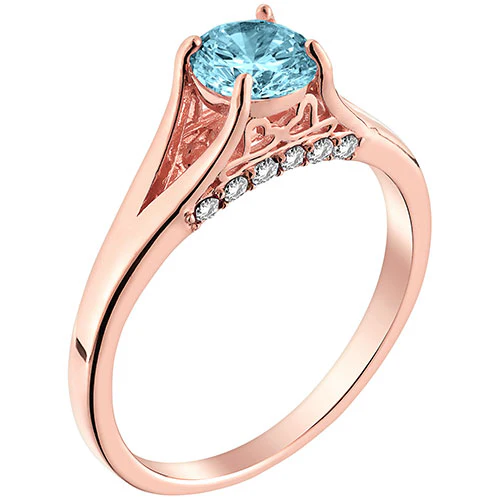 14K Rose Gold Plated Simulated Blue Topaz and Clear Crystal Ring - Image 2