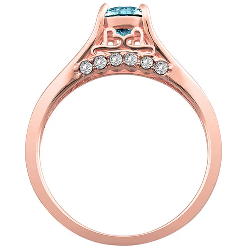 14K Rose Gold Plated Simulated Blue Topaz and Clear Crystal Ring - Image 3