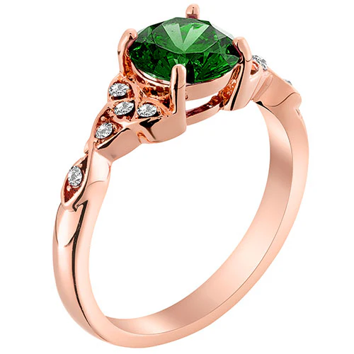14K Rose Gold Plated Simulated Emerald and Clear Crystal Trinity Knot Ring - Image 2