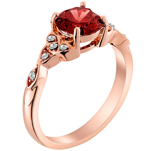 14K Rose Gold Plated Simulated Garnet and Clear Crystal Trinity Knot Ring - Image 2