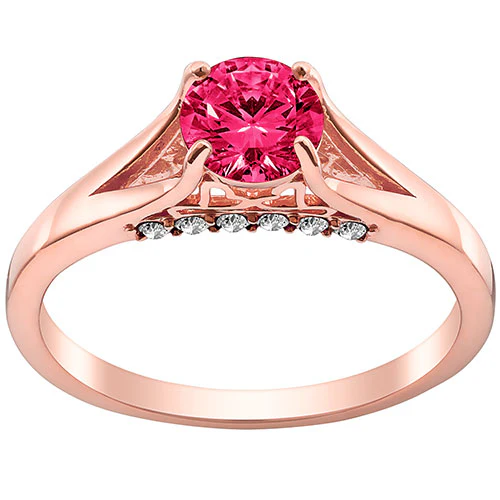 14K Rose Gold Plated Simulated Ruby and Clear Crystal Ring