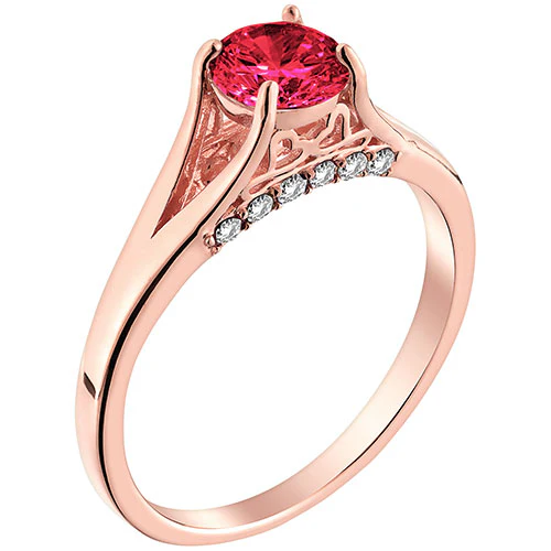 14K Rose Gold Plated Simulated Ruby and Clear Crystal Ring - Image 2