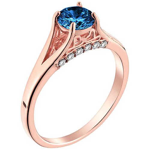14K Rose Gold Plated Simulated Sapphire and Clear Crystal Ring - Image 2